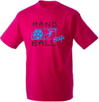 Handballshirt boys in pink mit Druck in schwarz und neonblau